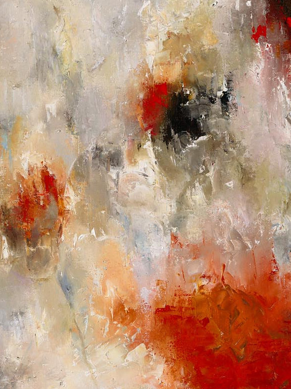 Fragment: orange and scarlet welling up beside a knot of black.